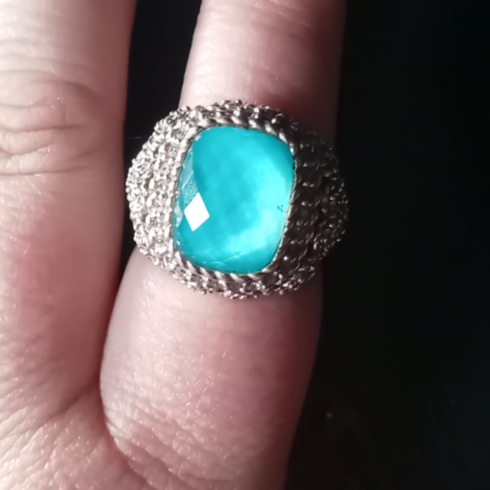 Turquoise and cz diamond ring